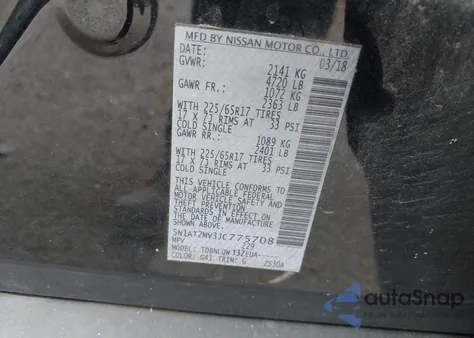 2018 Nissan Rogue Sv из США, поврежденный, VIN 5N1AT2MV3JC775708